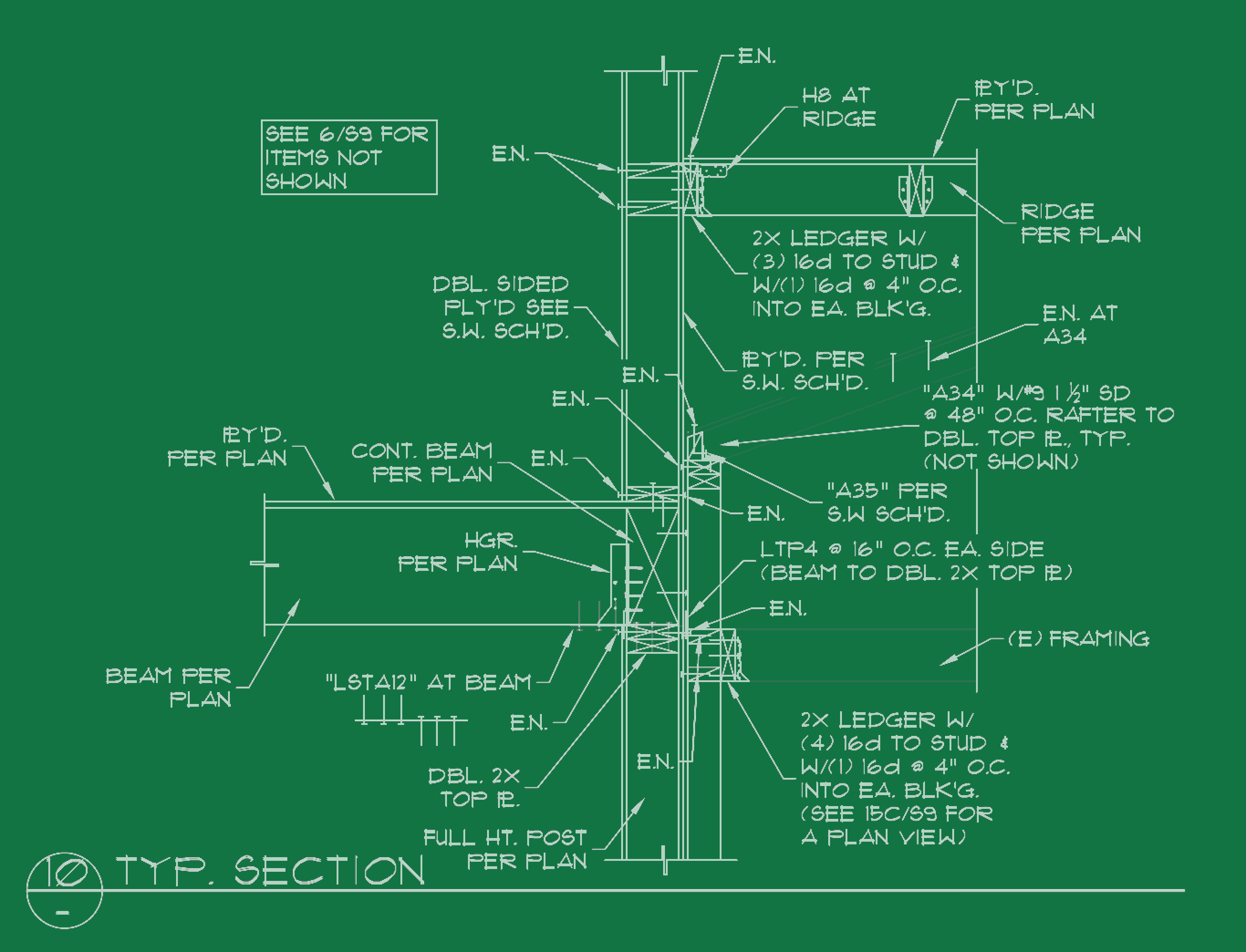 Blueprint example, on green background with white lines
